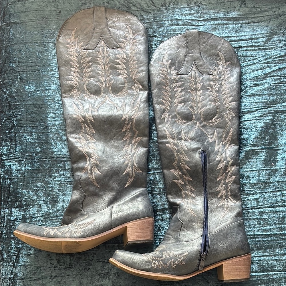 Blue Embroidered Cowboy Boots
